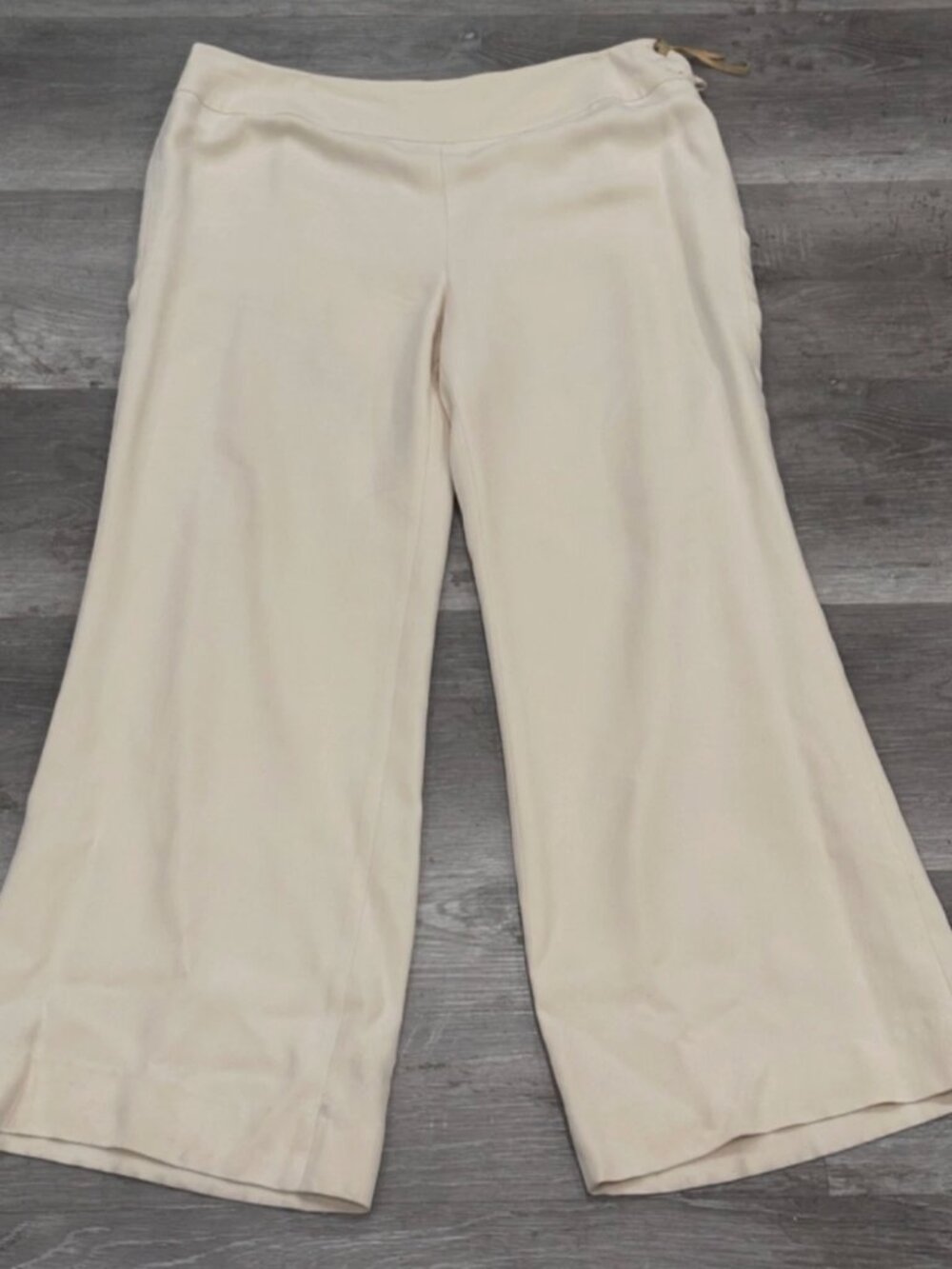 Vintage Ralph Lauren Petite 100% Silk Pants Wide Leg Mascarpone Cream Womens 12P